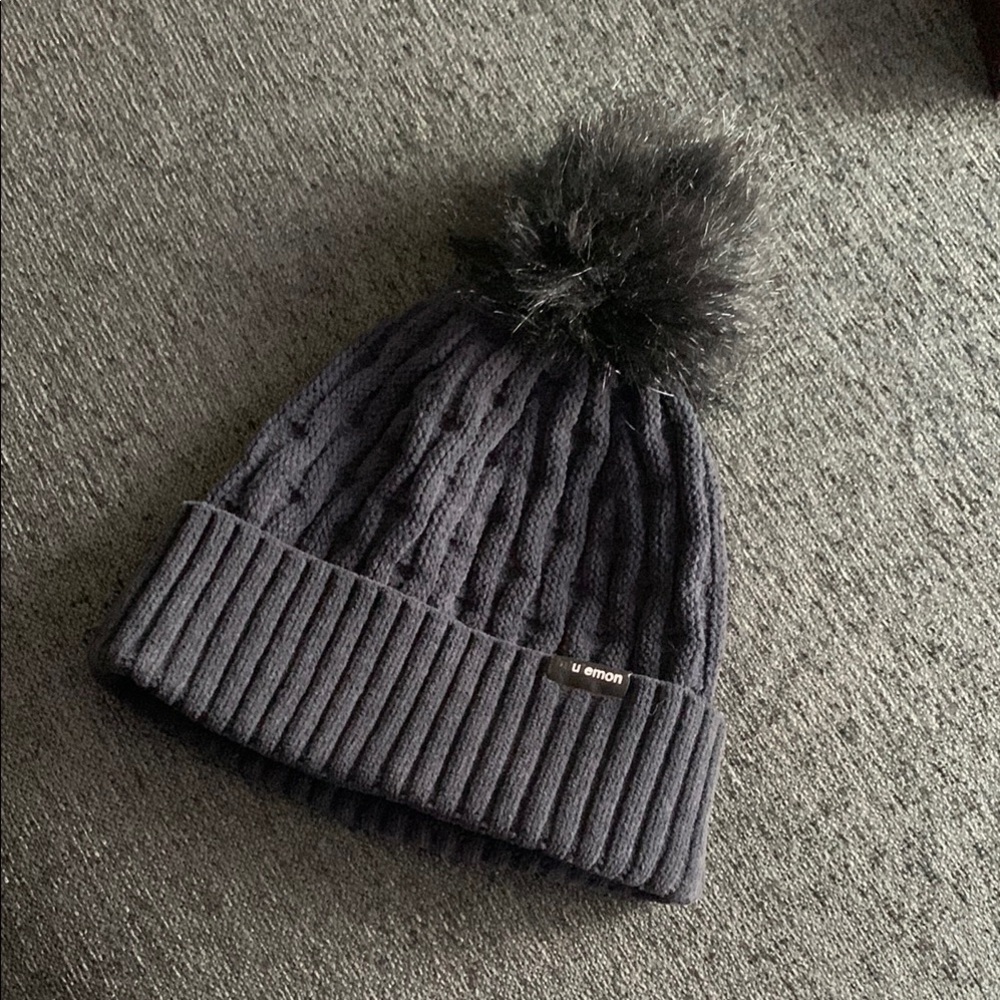 Lululemon Black Knit Beanie with Pom Pom